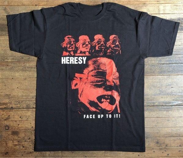 Vtg Heresy Band FACE UP TO IT Heavy Cotton Black S5XL Unisex T Shirt S