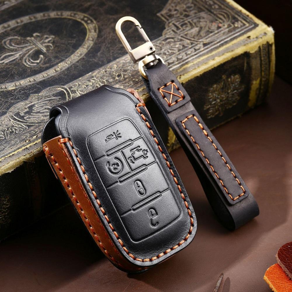 Leather Car Key Cover Case For Dodge Ram 1500 Ram1500 Ram2500 Trx   For Chrysler Couve Dodge Jeep Grand Cherokee