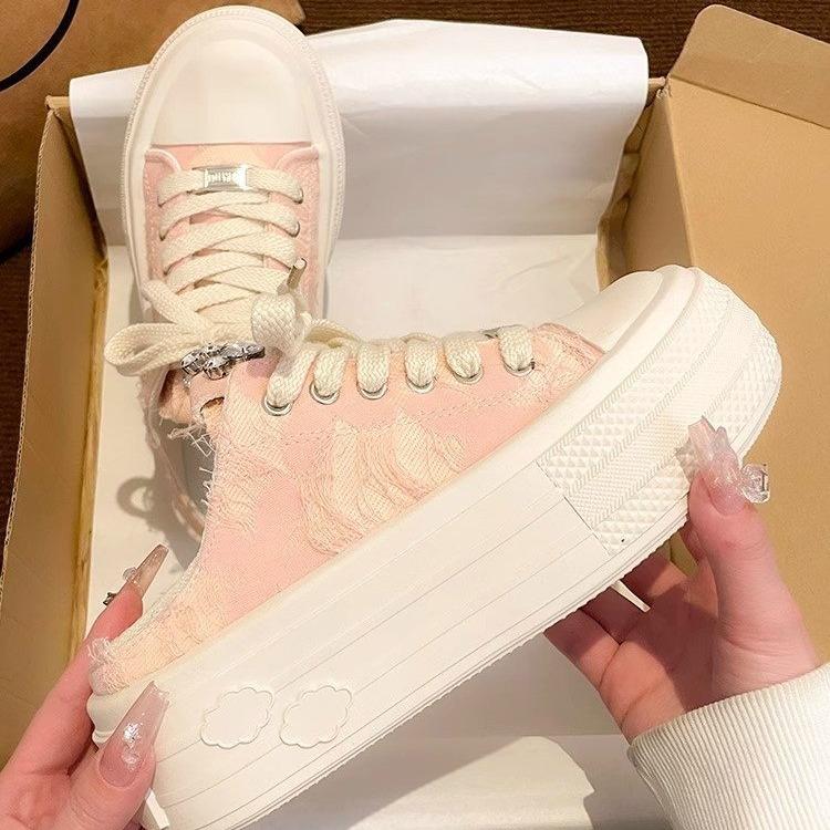 

High-value canvas half-slippers women s 2025 spring new campus fashion rhinestone one-pedal casual little white shoes women 40