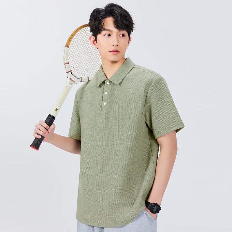 MINISO Men's Waffle Knit Short Sleeve Polo Shirt