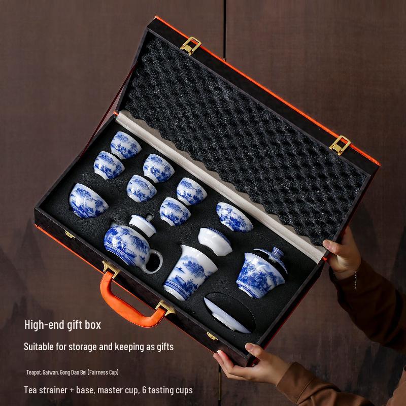 Hand-Painted Blue and White Porcelain Kung Fu Tea Set