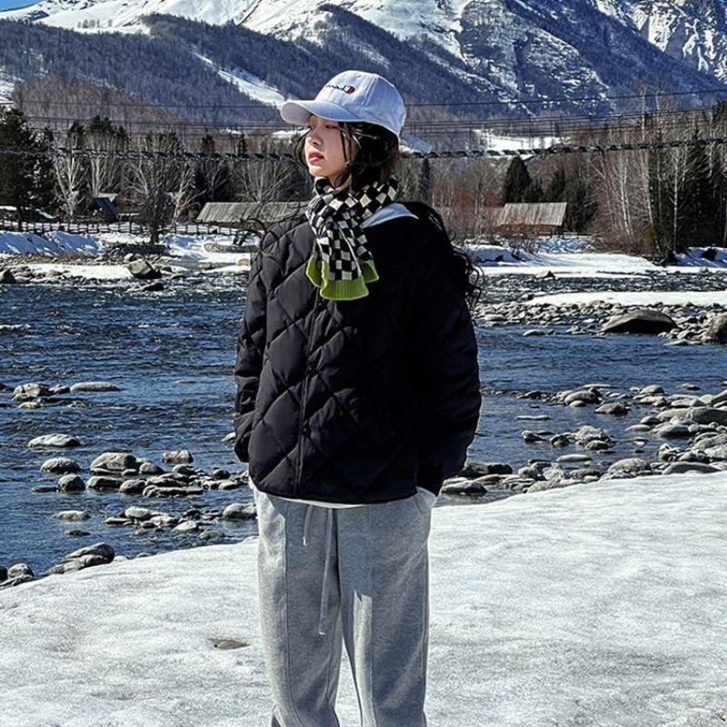 

Early spring new rhombus light and thin short cotton clothes women s clothing winter collarless cotton-padded clothes jacket tide XL хаки