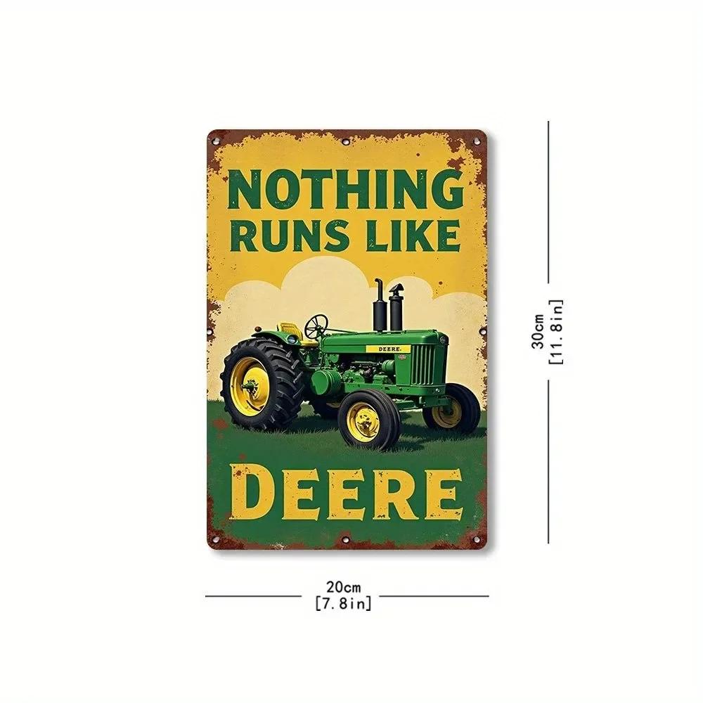 "GreenGold Vintage: John Deere Tractor Distressed Tin Sign | Iconic 'Nothing Runs Like Deere' Decor for Garage Shrines & Barns"