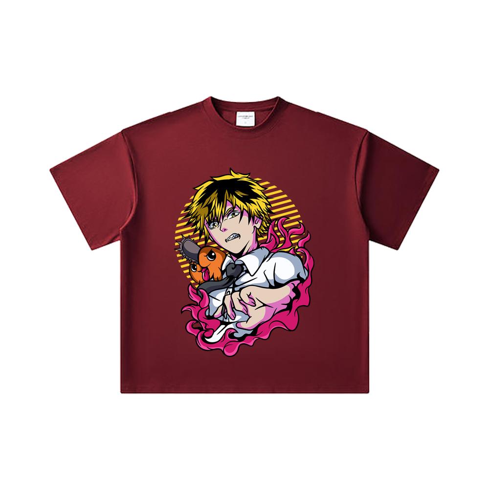 260 GSM Double Yarn 32 Count 100% Cotton Chainsaw Man V4 Denji Pochita Print Unisex Heavy Cotton T Shirt