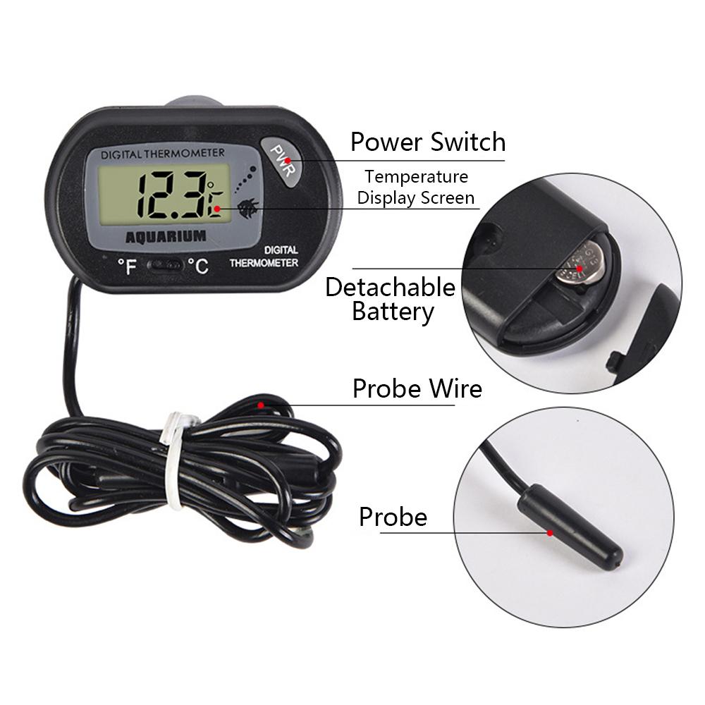 6Pcs Digital Aquarium Thermometer With Sensor Probe And Suction Cup Lcd Display