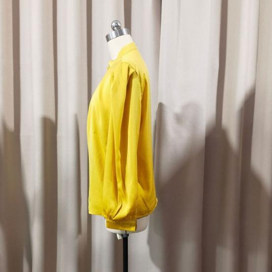 Women Shirt Stand Collar Puff Long Sleeve Buttons Placket Shirt Tops Pure Color Loose