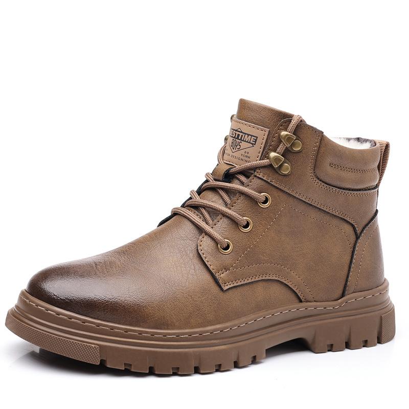 Winter high-top Martin boots men's leather thick-soled casual velvet warm wool cotton boots men's short boots trendy tooling boots