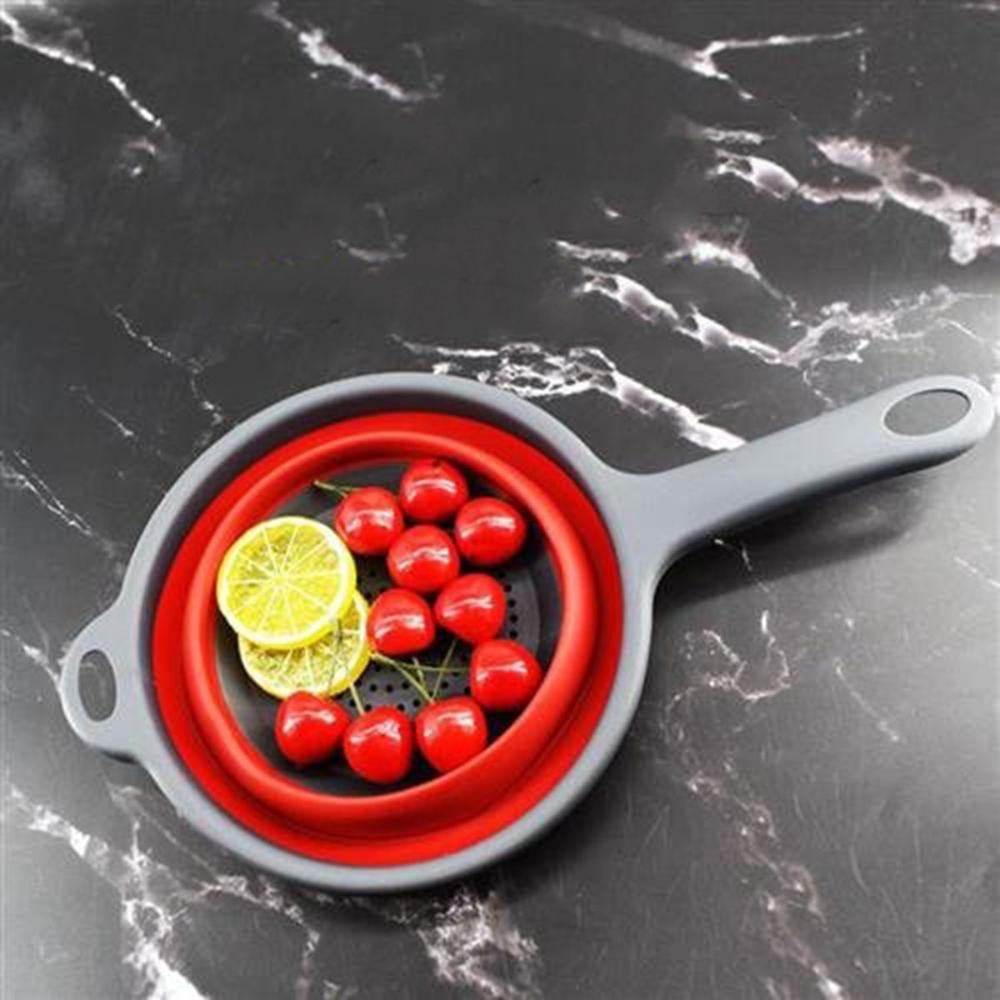 Fruit Foldable with Handle Collapsible Silicone Drainer Colander Dish Draining Basket Strainer