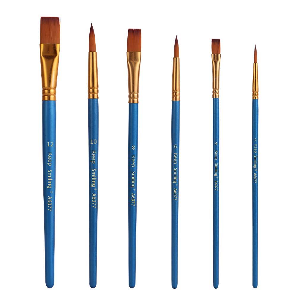 6-Piece Nylon Brush Set for Watercolor, Gouache, Acrylic, Oil & Digital Painting