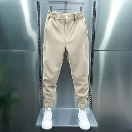 Pantalones informales para hombre, cintura elástica, botones, bragueta, pantalones largos, bolsillos, cierre de Color sólido, puños de cinta, pantalones de estilo deportivo de tenis