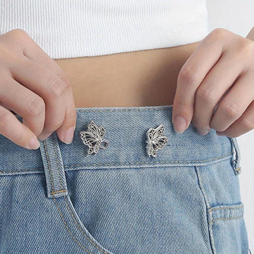 Adjustable Tightener Waist Buckle for Jeans, No Sewing Required Butterfly Button Adjuster for Pants and Skirts Waist