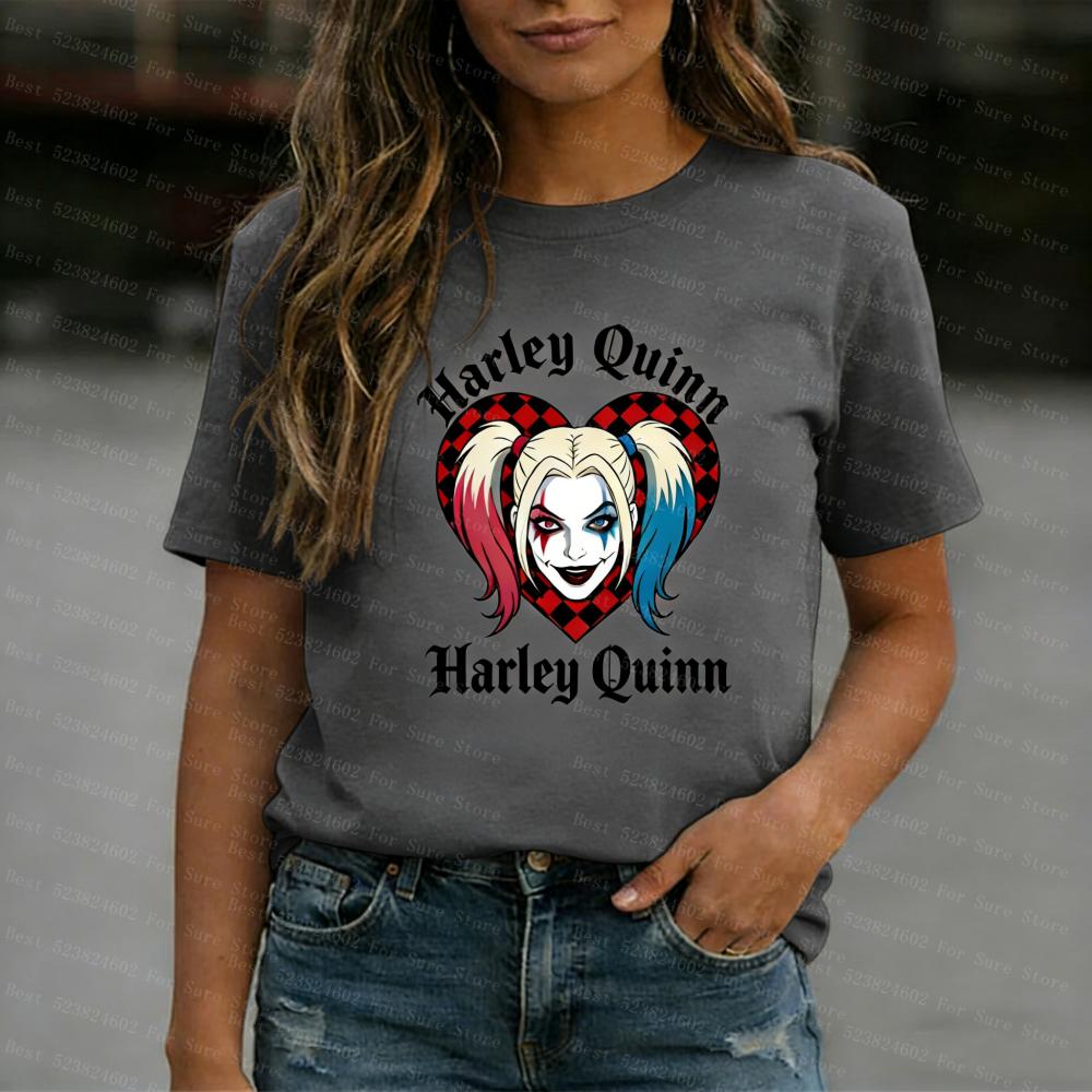 

2026 Harley Quinn T Shirt Women Fashion Casual Round Neck Short Sleeve Tee Summer Graphic Print Tshirt Ladies Streetwear Tops S