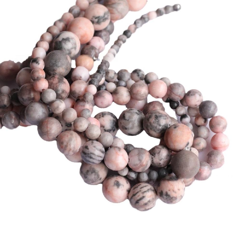 Pink Zebra Jasper Natural Stone Round Beads 15"Strand Smooth Loose Spacer Beads 4/6/8/10/12mm for Jewelry Making DIY Bracelets Charms Accessories