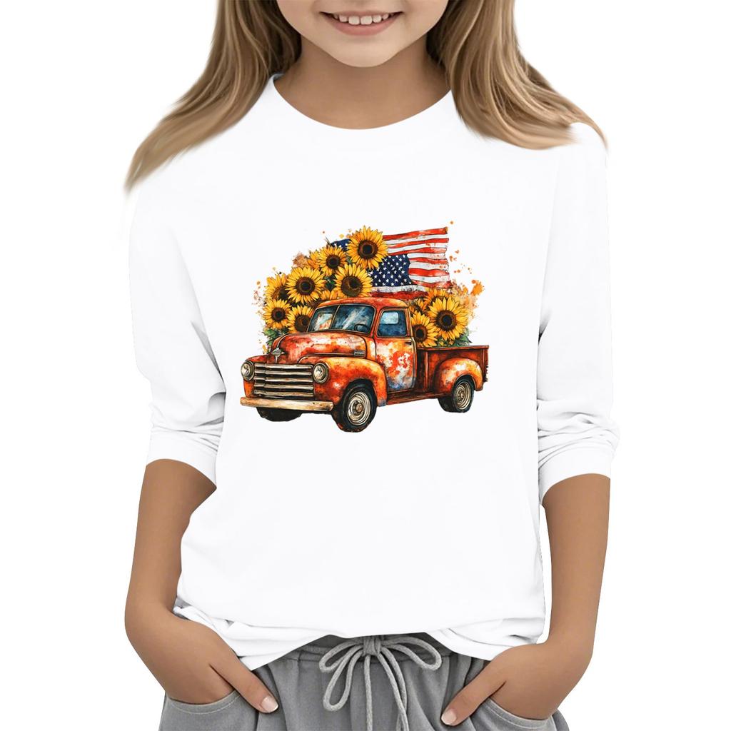 Tricou casual cu mâneci 3/4 pentru copii, cu gât rotund și imprimeu pentru Ziua Independenței