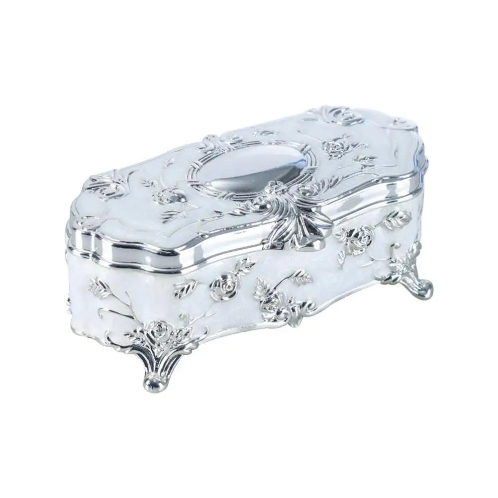 Jewelry Box Innovative European Vintage Princess Small Silver Plated Glazed Jewelry Storage Box Cotton Swab Toothpick