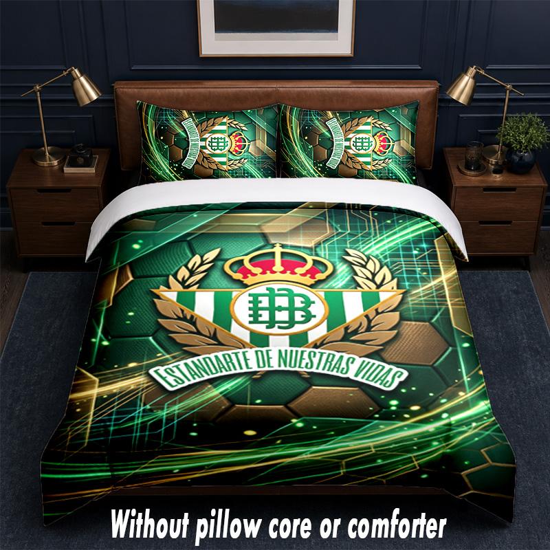 Real Betis Football Design Bed Bedding Set 1 Duvet Cover + 2 Pillowcases Soft Breathable Household Bed Linens