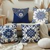 Ethnic Style Blue Floral Pattern Printing Pillowcase Living Room Sofa Chair Cushion Cover Bedroom Room Home Decoration