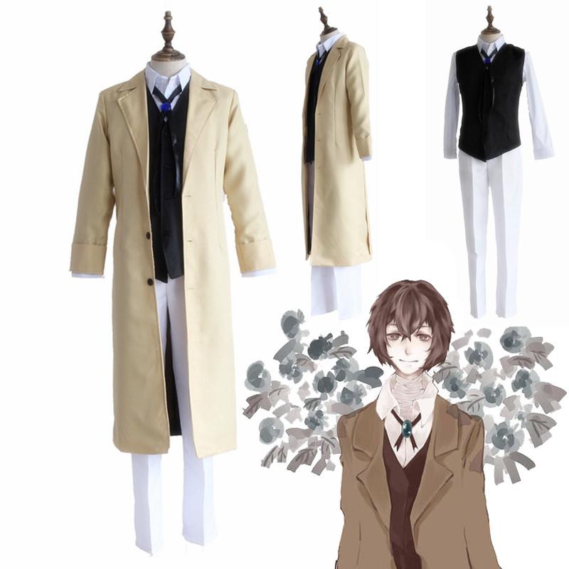 Anime Stray Bungo Dogs Osamu Dazai Cosplay Costume Coat Pants Neckwear Vest Wig