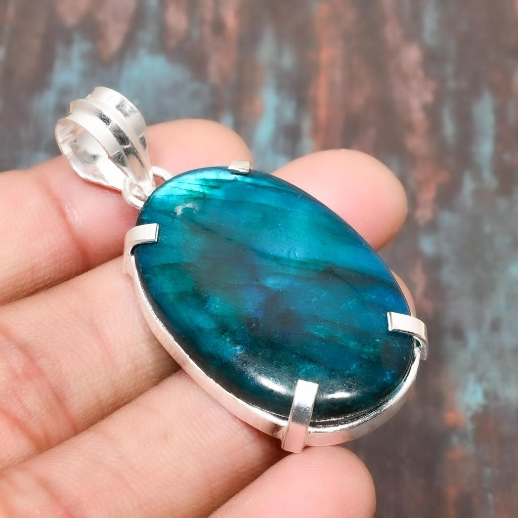 Blue Labradorite Gemstone Handmade Solid 925 Sterling Silver Pendant Jewelry
