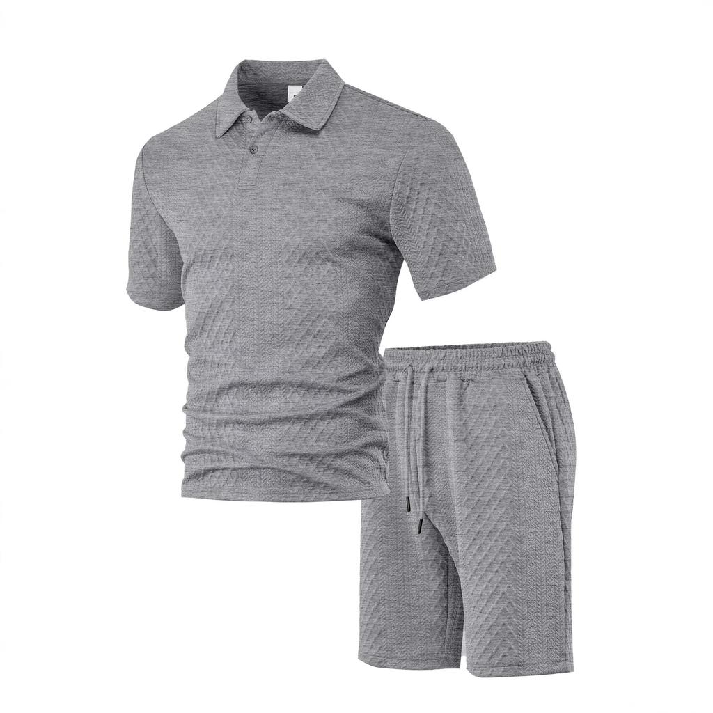 Men's Jacquard Polo Set Summer Thin Plaid Short Sleeve Casual Sports Outfit