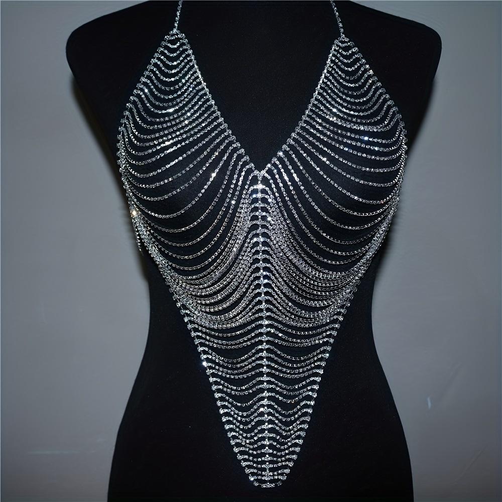 

Fashion Multi-Layer Fringed Wire Harness Bra Body Chain, Nightclub Dance Exaggerated Women S Body Chain