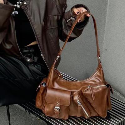 Damen Retro Biker Tasche Sweet Cool Spice Handtasche Große Kapazität Multi-Pocket Schulter Umhängetasche