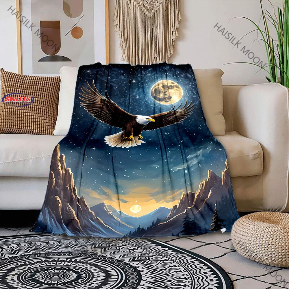 6 Sizes Classic Bald Eagle Print Soft Cozy Flannel Blanket Decor for Couch Sofa Bed Travel Camping Next Day Shipping Great Gift