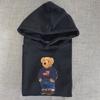 26 Bear Print Casual Cotton Hoodie Navy Blue Sweatshirt Long Sleeve Hooded Couple Pullover
