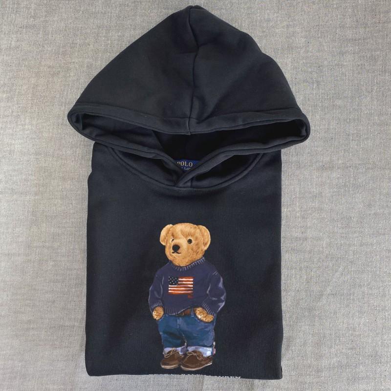 26 Bear Print Casual Cotton Hoodie Navy Blue Sweatshirt Long Sleeve Hooded Couple Pullover