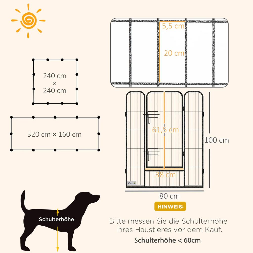 PawHut 12-Panel Folding Puppy Playpen with 2 Doors, Steel Panels 80 x 100 cm Each, Grey