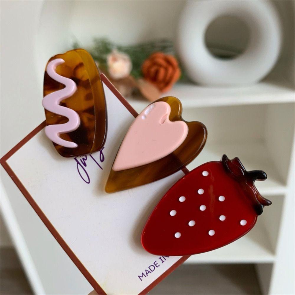 Acetate Lovely Barrettes Chocolate Cute Duck Clip Lovely Strawberry Side Clip  Hair Accessories