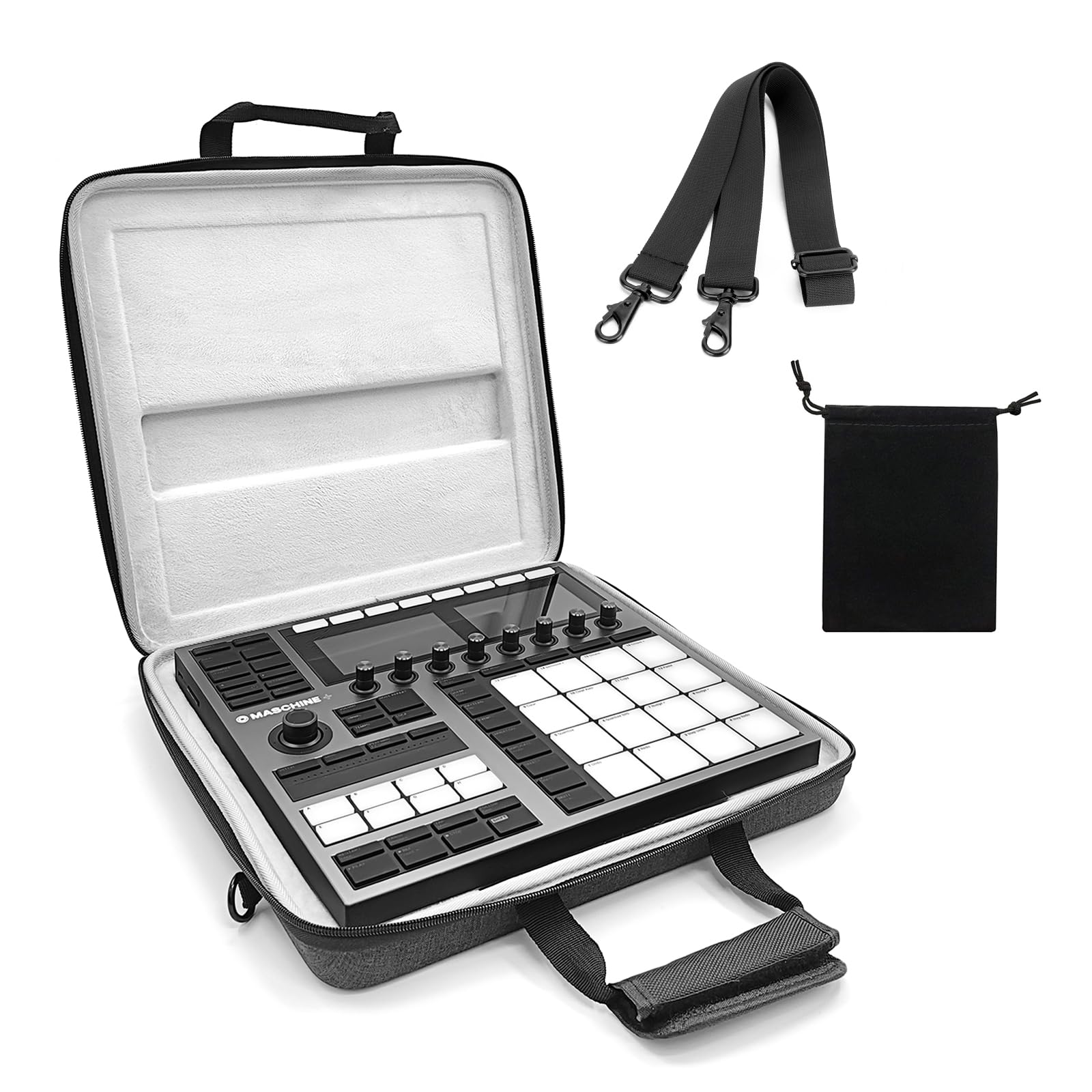 

Musiciin Premium Velvet Hard Shell Case + Plus Case for Native Instruments Maschine MK3 Drum Controller Analog Device Bag with Strap (Gray)
