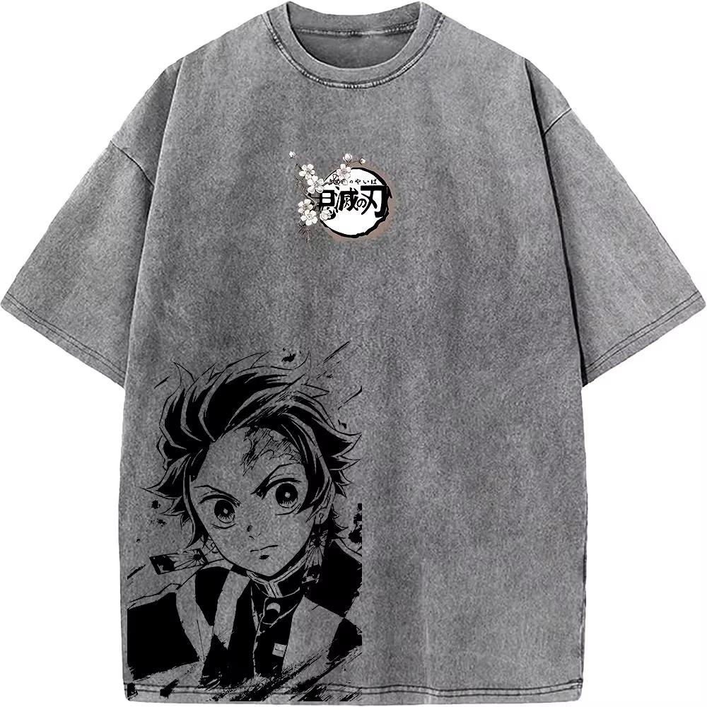 Y2k Demon Slayer Anime Unisex T Shirt Summer 2026 Cotton Loose Streetwear Vintage Wash Graphic Print Short Sleeve Tee Casual Tops