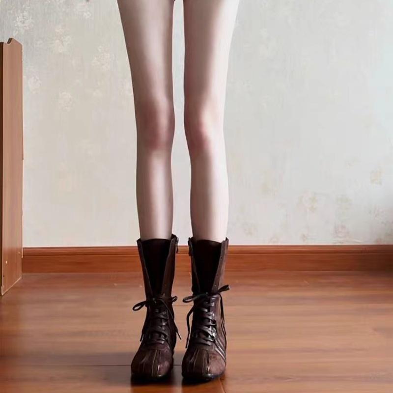 Fashion Retro Knight Short Boots Women's 2025 New Autumn Winter Fashion Lace-up Western Style Short Boots Luxury Design Women's Boots