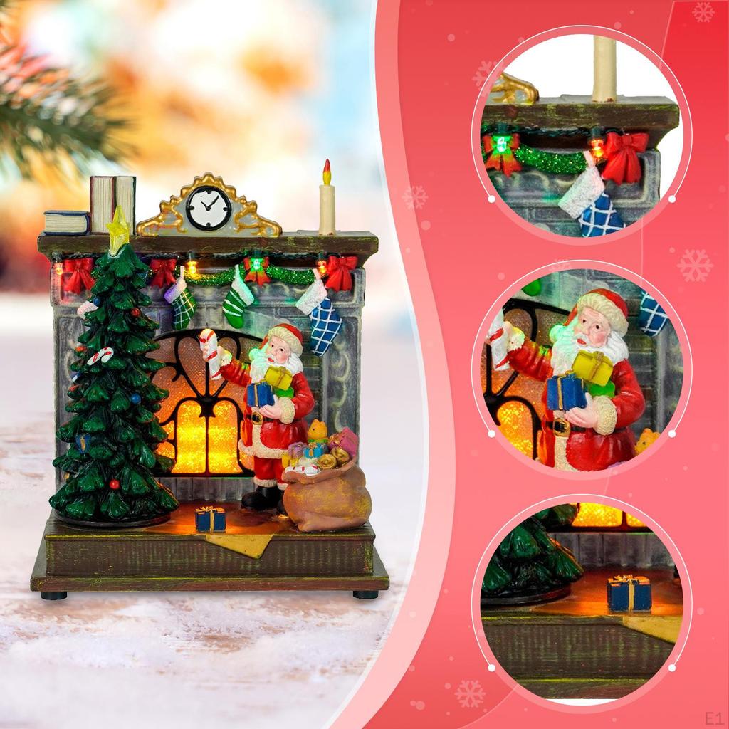 Christmas Fireplace Santa Figurine Mechanical Music Box Toy Present Desk Statue for Office Birthday