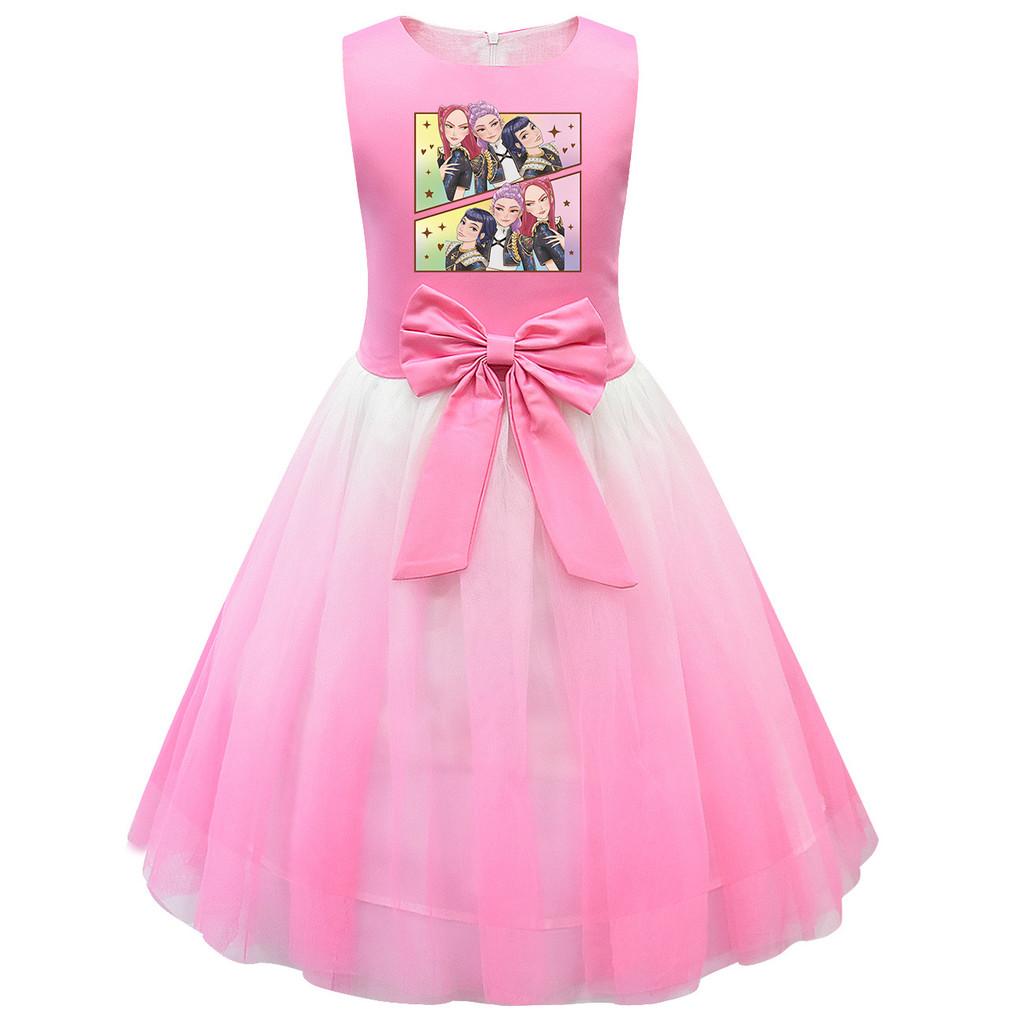 

Детское платье принцессы POP Суперзвезда с принтом Руми, с бантом, без рукавов, сетчатая пачка 100cm