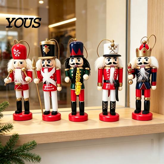 Retro Style Christmas Accents 5Pcs Wooden Nutcracker Ornaments, Handmade Soldier Figurines with Hanging Rope, Collectible Nutcrackers Classic Pendants