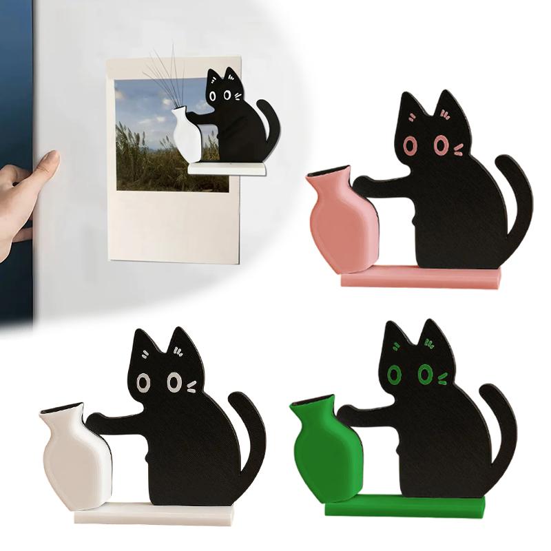 Schwarze Katze schiebt Vase Deko Katzenbart Sammlung & Erinnerungsbox Kühlschrankmagnet Heim Büro Deko Perfektes Geschenk für Katzenliebhaber