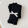 Girls Sweet Style Ankle Length Leggings With Cloth Bow Ruffle Hem Soft Stretchy Lightweight Fabric Fashion 9-Point Pants Perfect