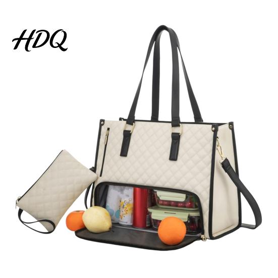 Insulated Lunch Bag Compartment Women Capacity Laptop Quilted Handbag Large Work Tote Shoulder for Travel Business Casual