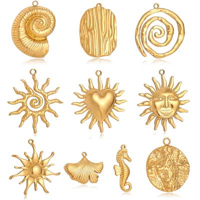3PCS Stainless Steel Fashion Retro Bohemian Sun Conch Charms DIY Jewelry Earrings Necklace Large-Sized Pendant Gold Color Making