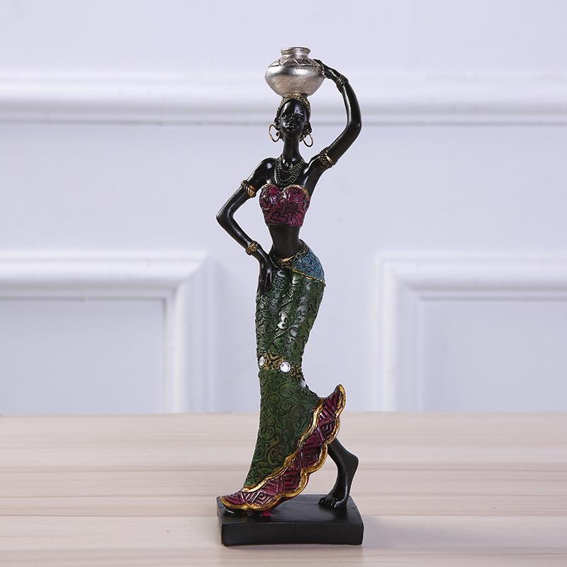 African Style Women Miniatures Figures Tribal Lady Statue Sculpture Collectible Art Home Decoration Resin Crafts Ornaments Gift