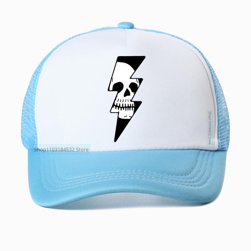 

Thunder Skull Badge Baseball Cap Lightning Skull Unisex Women Mesh breathable Trucker hat Motorcycle Racing Outdoor Sport hat Gift