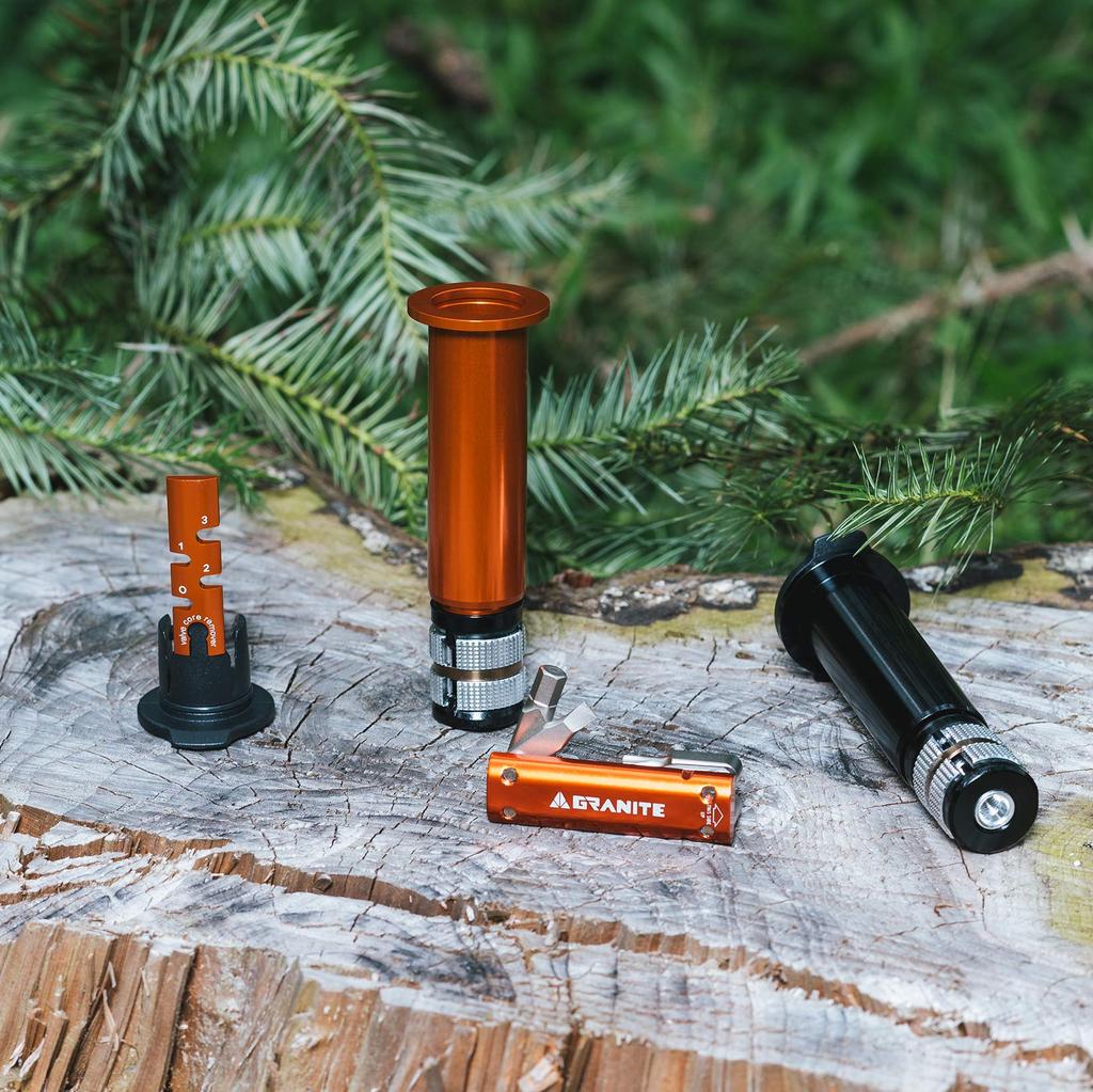 Granite Stash RCX Kit Compact bicycle tool that can be installed inside the steerer compression plug model Multi-Tool - tube, (orange)