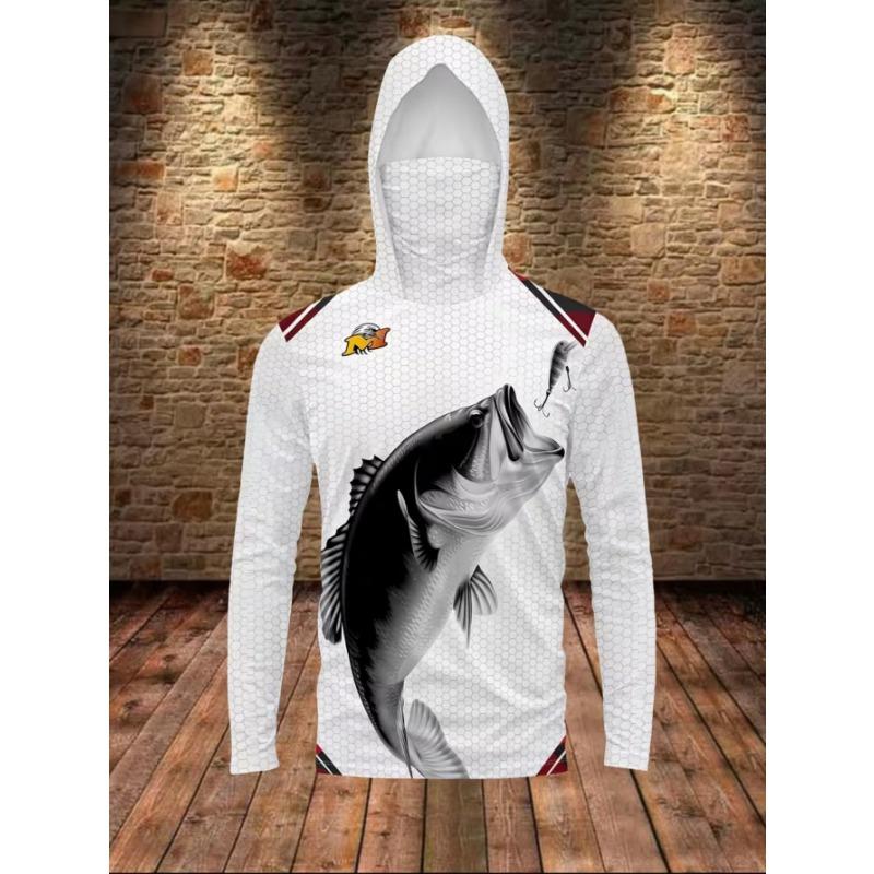 Giacca da pesca con cappuccio da uomo con maschera, abbigliamento sportivo traspirante, outfit da pescatore a maniche lunghe per attività all'aperto