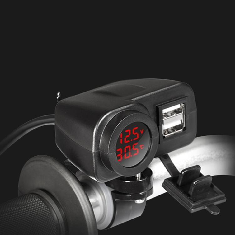 Doppel-USB-Motorrad Digitaler Wassertemperaturmesser Voltmeter + Thermometer Telefonladegerät