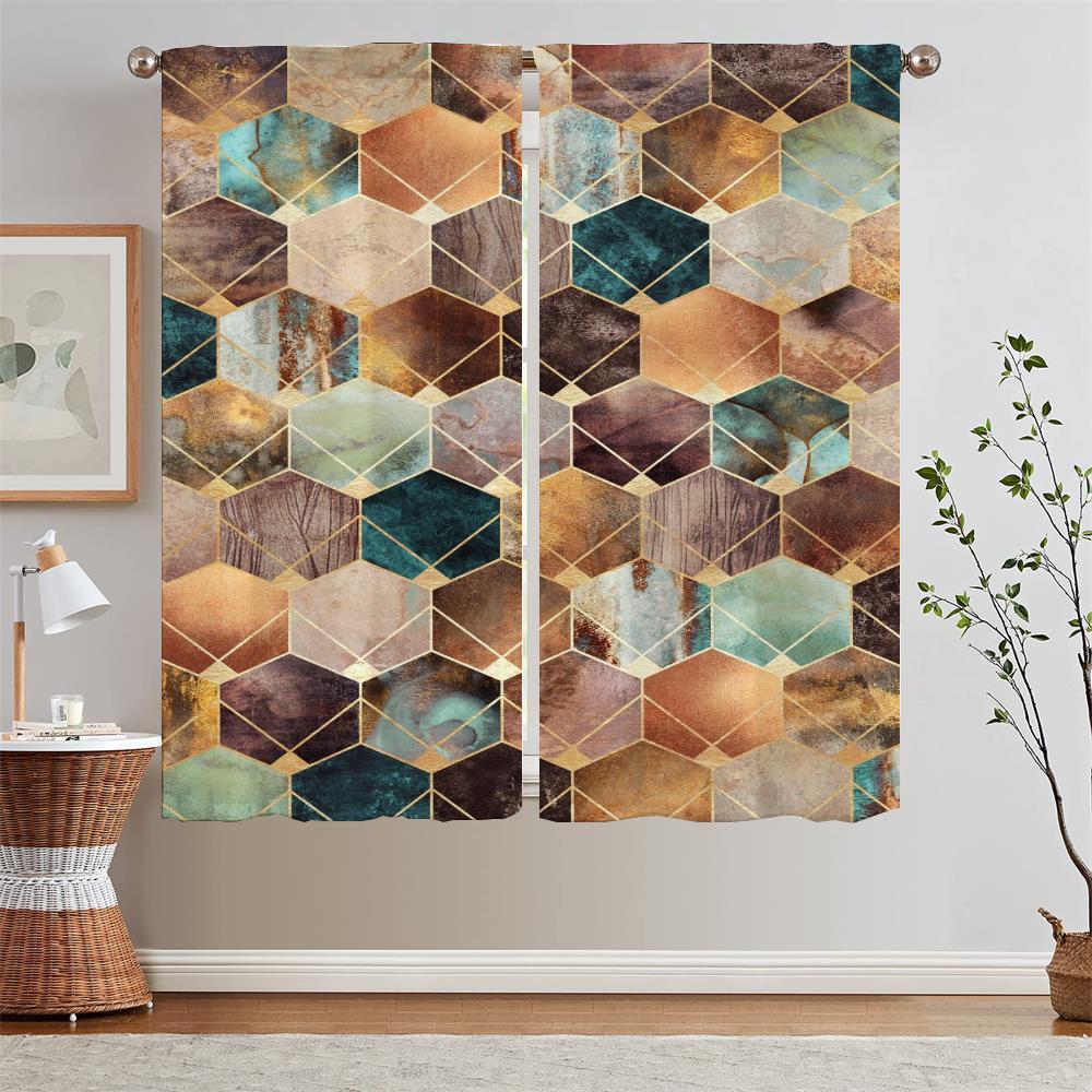 Geometric Prismatic Lattice Living Room Curtain Tiebacks Blackout Curtains for Camera Ready Curtains Cheap Bedroom Decoration