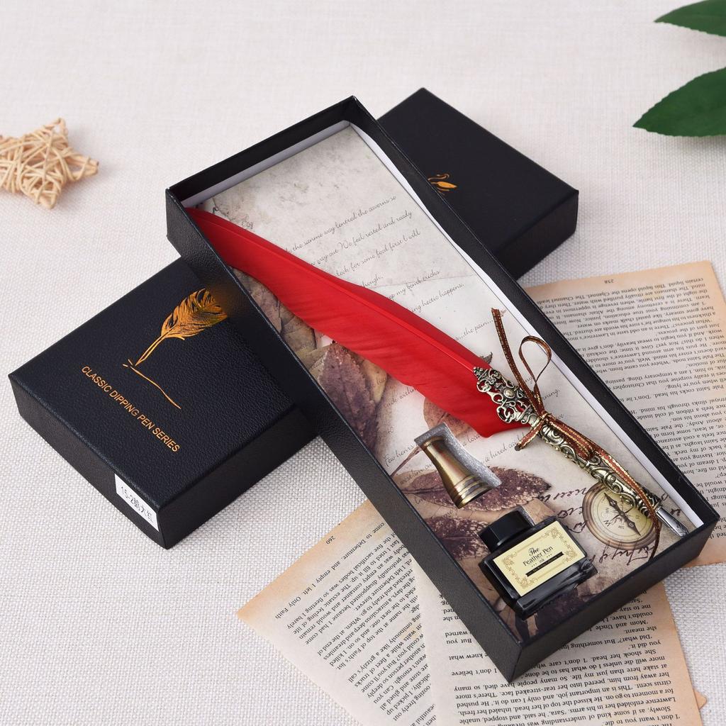 Federkiel, Tintenfass-Set, Füllfederhalter Klassischer Schreibstil Weihnachtsgeschenk