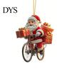 Fun Car Decorations Acrylic Santa Claus Christmas Ornaments 2D Flat Riding Bicycle Hanging Funny Accessory Gift Ideas with Box Decoration for