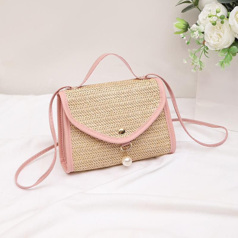 

Сумка-мессенджер на одно плечо, соломенная сумка, маленькая сумка, новая мода, плетеная маленькая квадратная сумка с жемчужной бахромой, женская сумка розовый